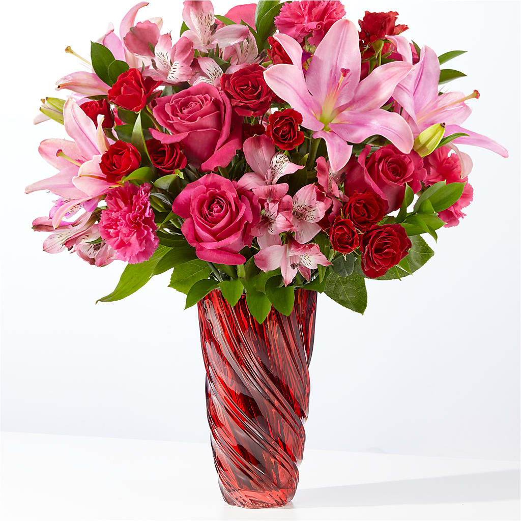In Love Bouquet with Luxe Swirl Vase – Royalty Flowers, Alexandria VA