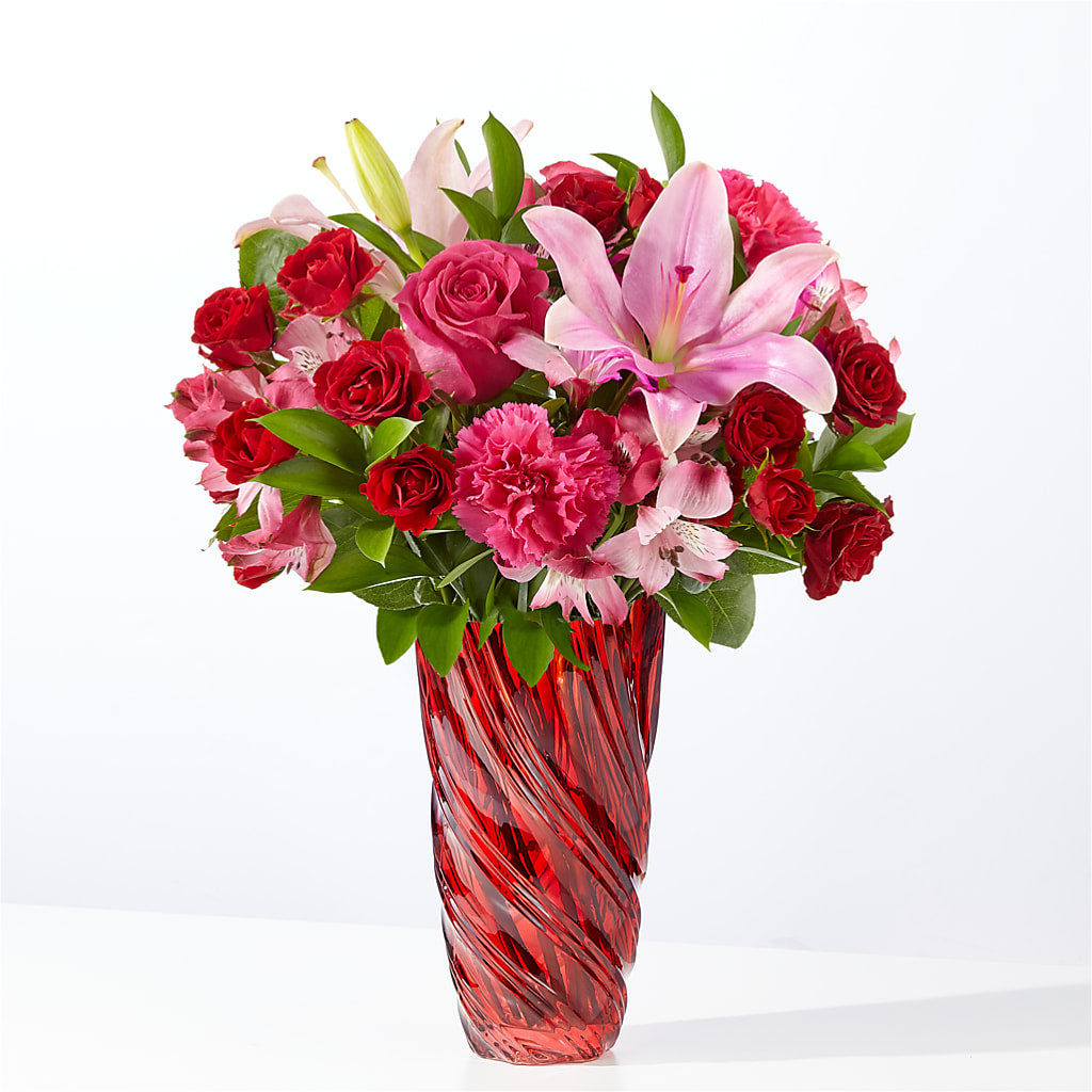 In Love Bouquet with Luxe Swirl Vase – Royalty Flowers, Alexandria VA