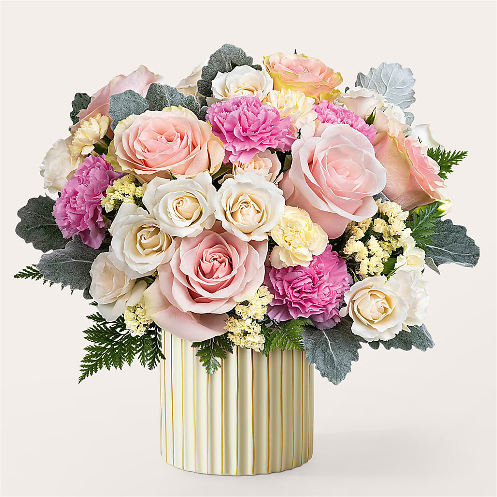 Blissful Moments Bouquet with Ivory Vase – Royalty Flowers, Alexandria VA