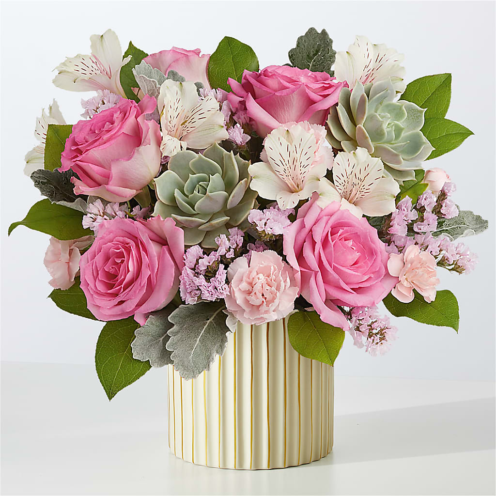 Dusty Rose Bouquet with Ivory Vase – Royalty Flowers, Alexandria VA
