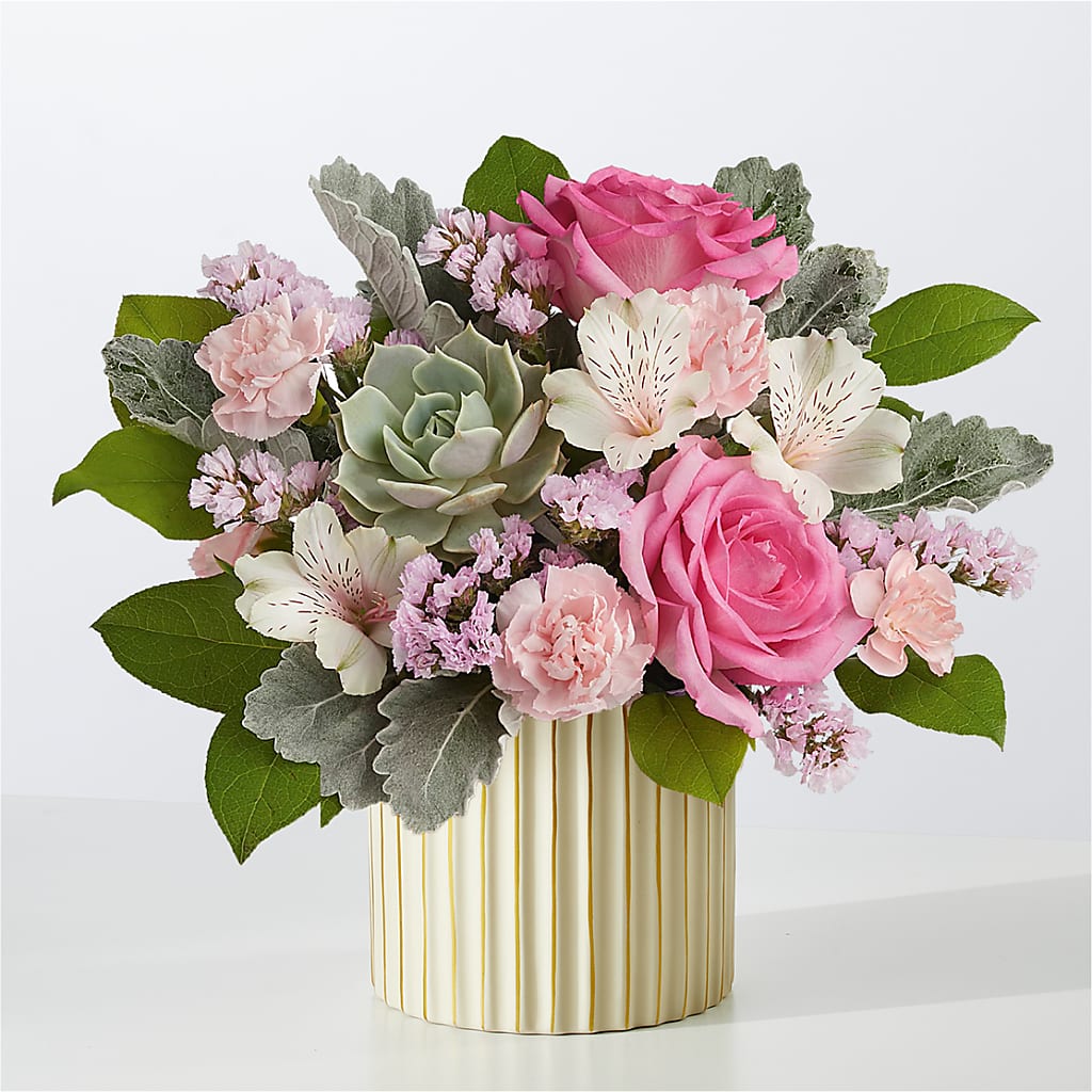 Dusty Rose Bouquet with Ivory Vase – Royalty Flowers, Alexandria VA