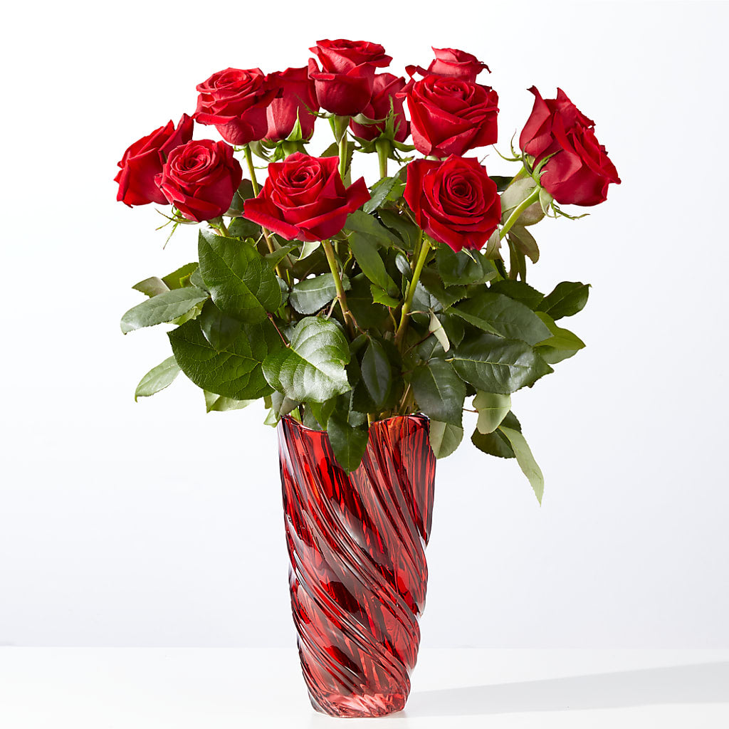 Classic Love Red Rose Bouquet with Luxe Swirl Vase – Royalty Flowers, Alexandria VA