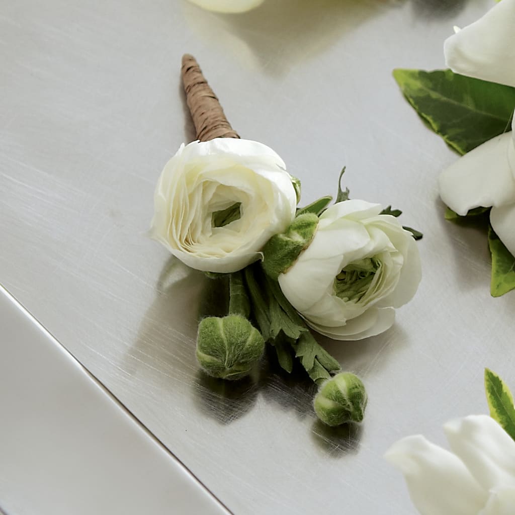 White Ranunculus Boutonniere – Royalty Flowers, Alexandria VA