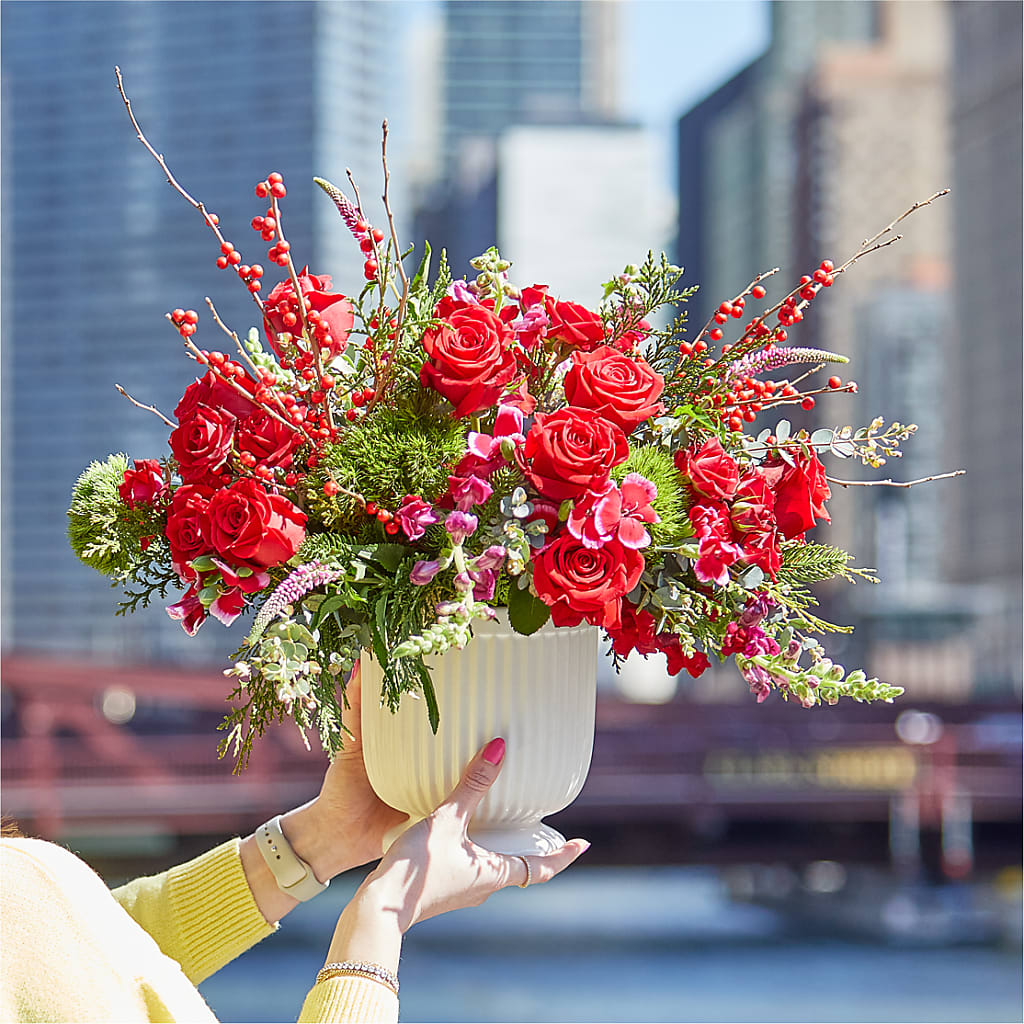 Big Red Bow Bouquet –  Royalty Flowers, Alexandria VA