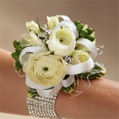 White Wedding Corsage –  Royalty Flowers, Alexandria VA